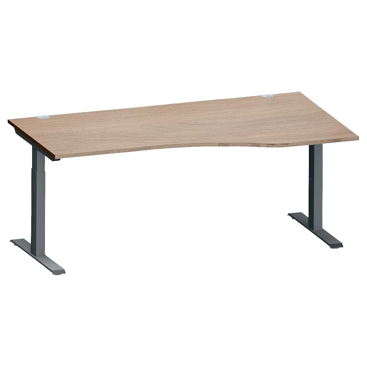 Schäfer Shop Genius Bureau MODENA FLEX, forme libre à droite, pied en T tube rectangulaire, L 1800 x P 1000/800 x H 650-850 mm, chêne/anthracite