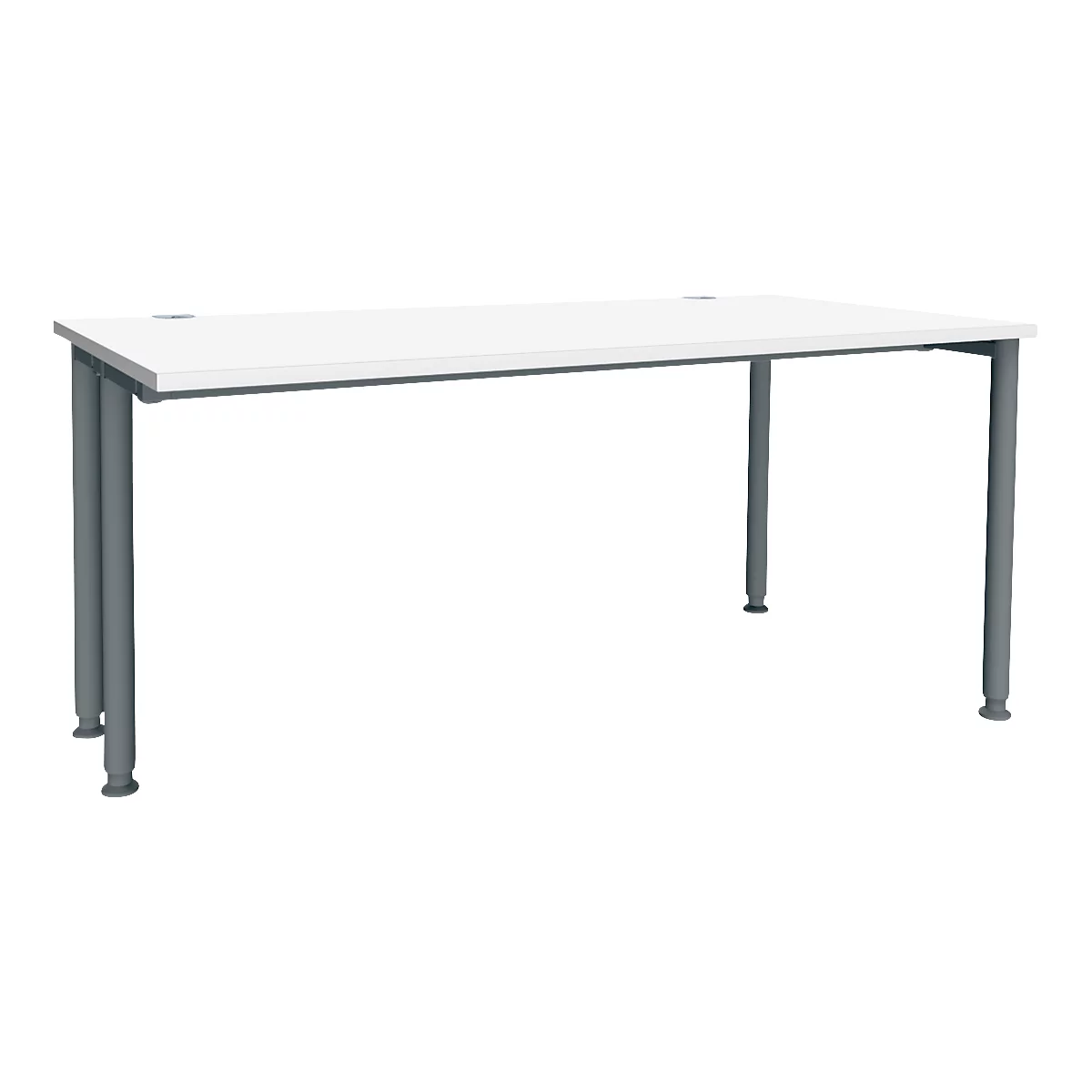 Bureau blanc avec pieds gris, isolé.