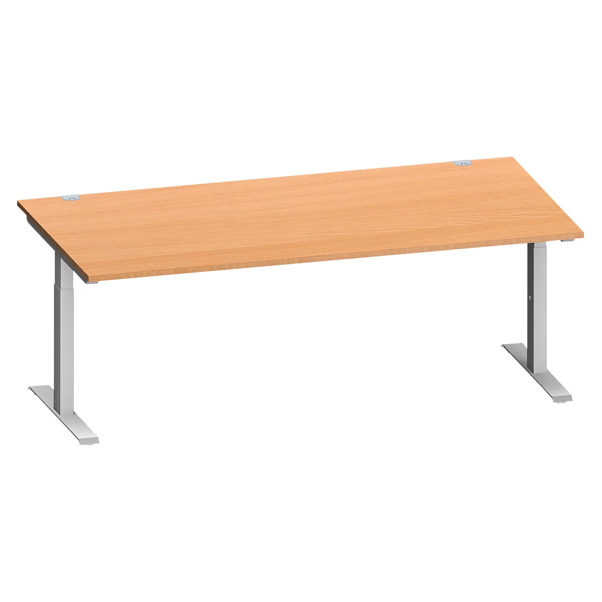 Schäfer Shop Genius Bureau MODENA FLEX, rectangulaire, pied en T tube rectangulaire, L 2000 x P 1000 x H 650-850 mm, hêtre/alu blanc