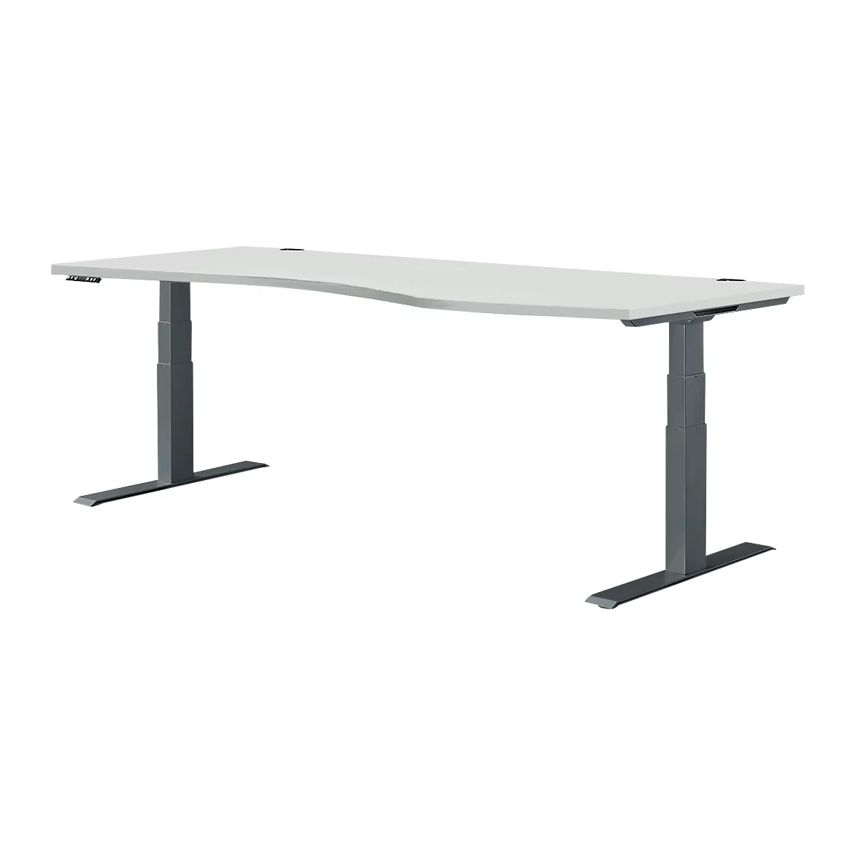 Schäfer Shop Genius Bureau MODENA FLEX, réglage électrique de la hauteur, forme libre, approche à droite, L 1800 mm, gris clair/anthrazi