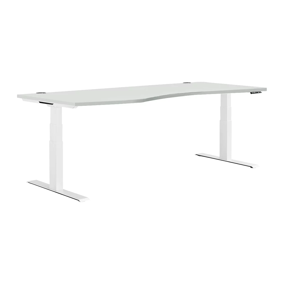 Schäfer Shop Genius Bureau MODENA FLEX, réglage électrique de la hauteur, forme libre, approche à gauche, L 1800 mm, gris clair/blanc
