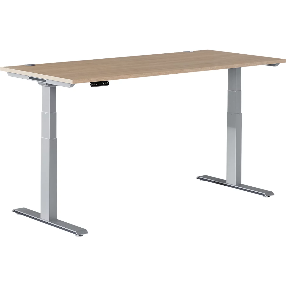 Schäfer Shop Genius Bureau MODENA FLEX, réglage électrique de la hauteur, rectangle, pied en T, L 1600 x P 800 mm, chêne/alu blanc