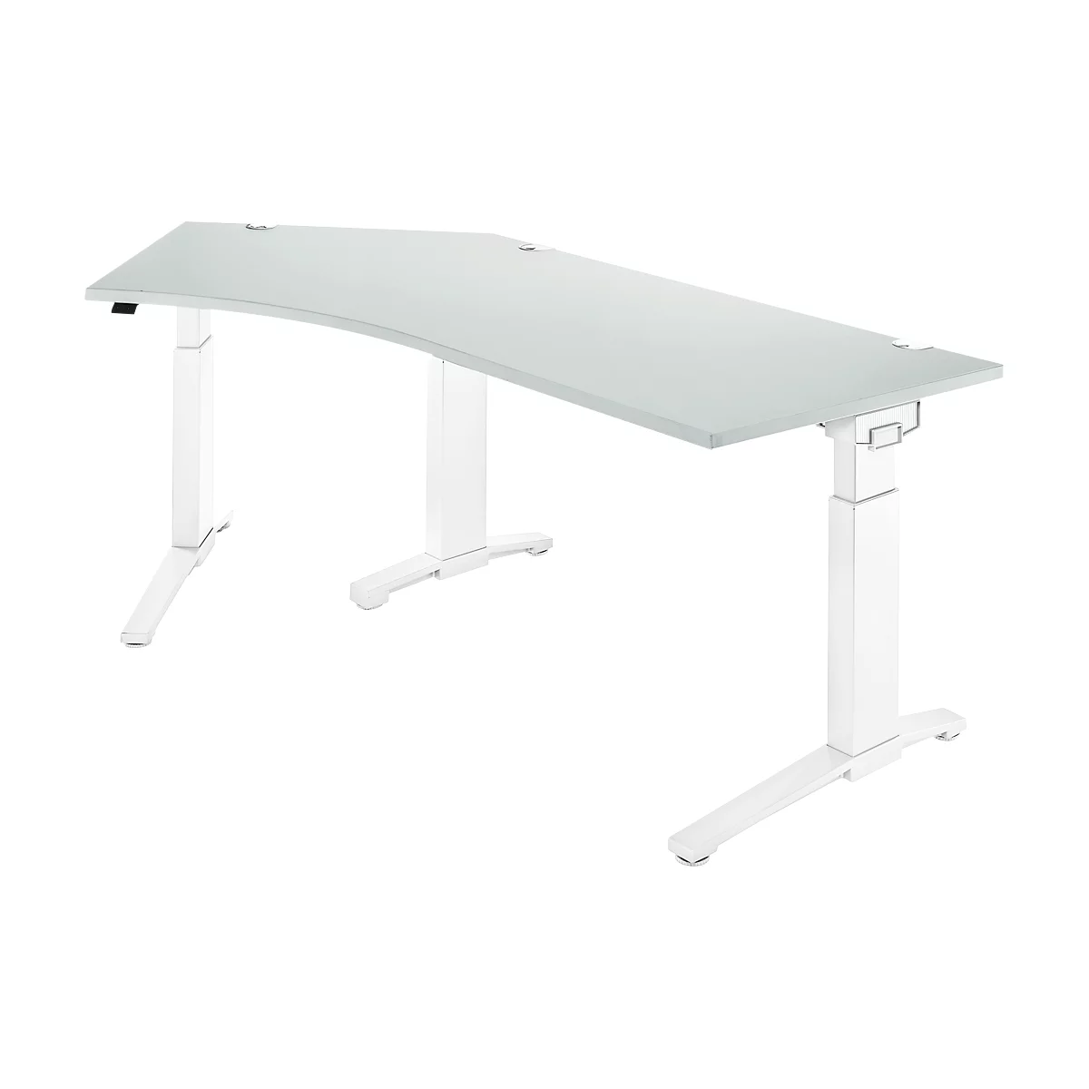 Schäfer Shop Genius Bureautafel 135° PLANOVA ERGOSTYLE, aanbouw links, eentraps elektrisch in hoogte verstelbaar, B 2165 mm, lichtgrijs/wit 