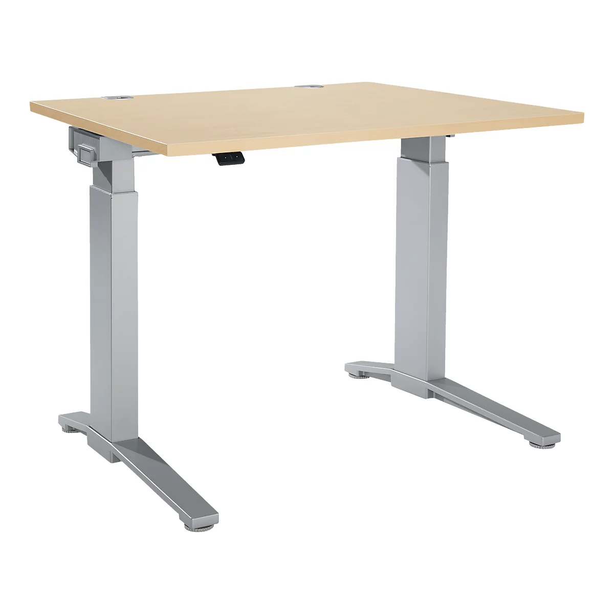 Schäfer Shop Genius Bureautafel PLANOVA ergoSTYLE, C-poot, rechthoek, eentraps elektr. in hoogte verstelbaar, B 1200 mm, esdoornpatroon/blank aluminium 