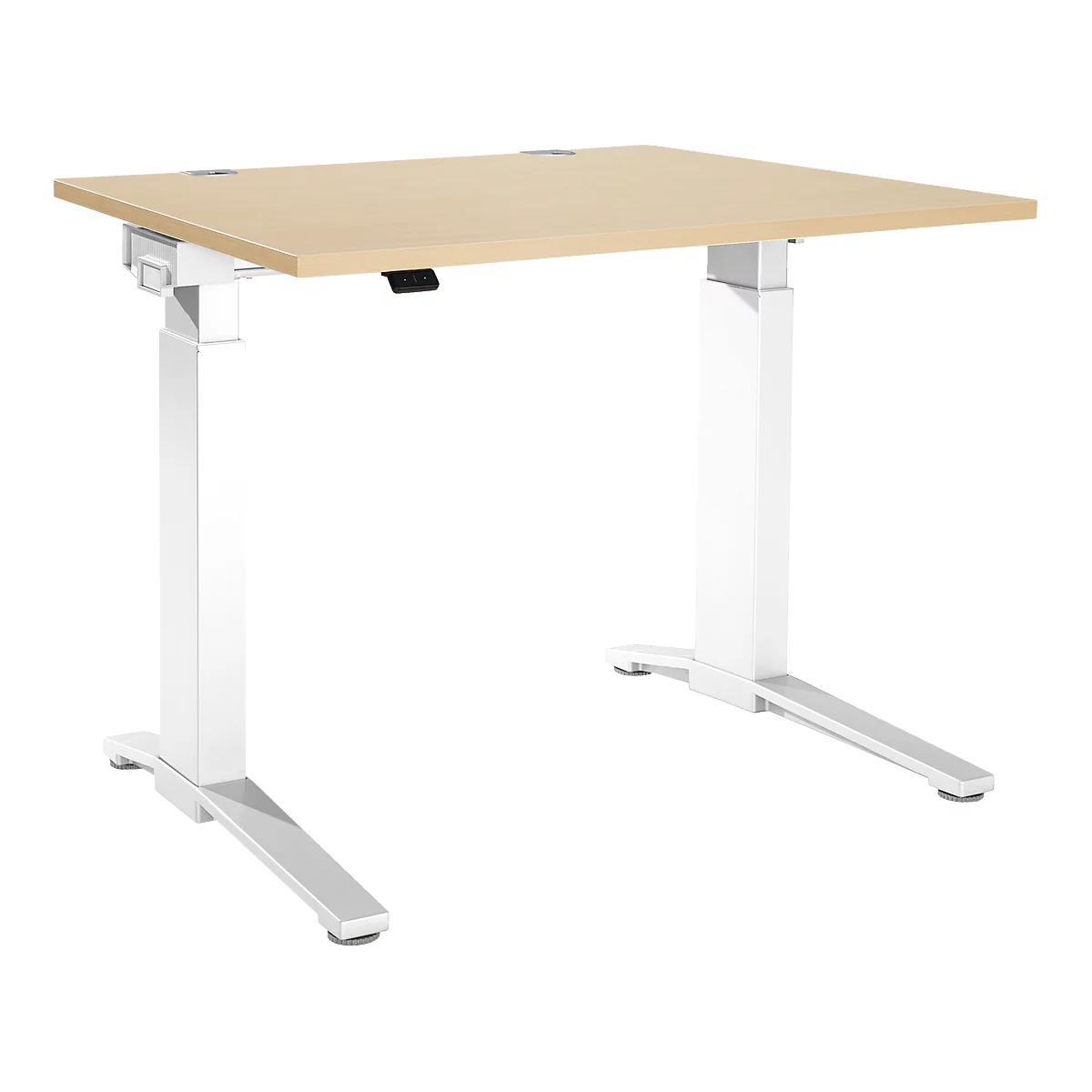 Schäfer Shop Genius Bureautafel PLANOVA ergoSTYLE, C-poot, rechthoek, eentraps elektr. in hoogte verstelbaar, B 1200 mm, esdoornpatroon/wit 