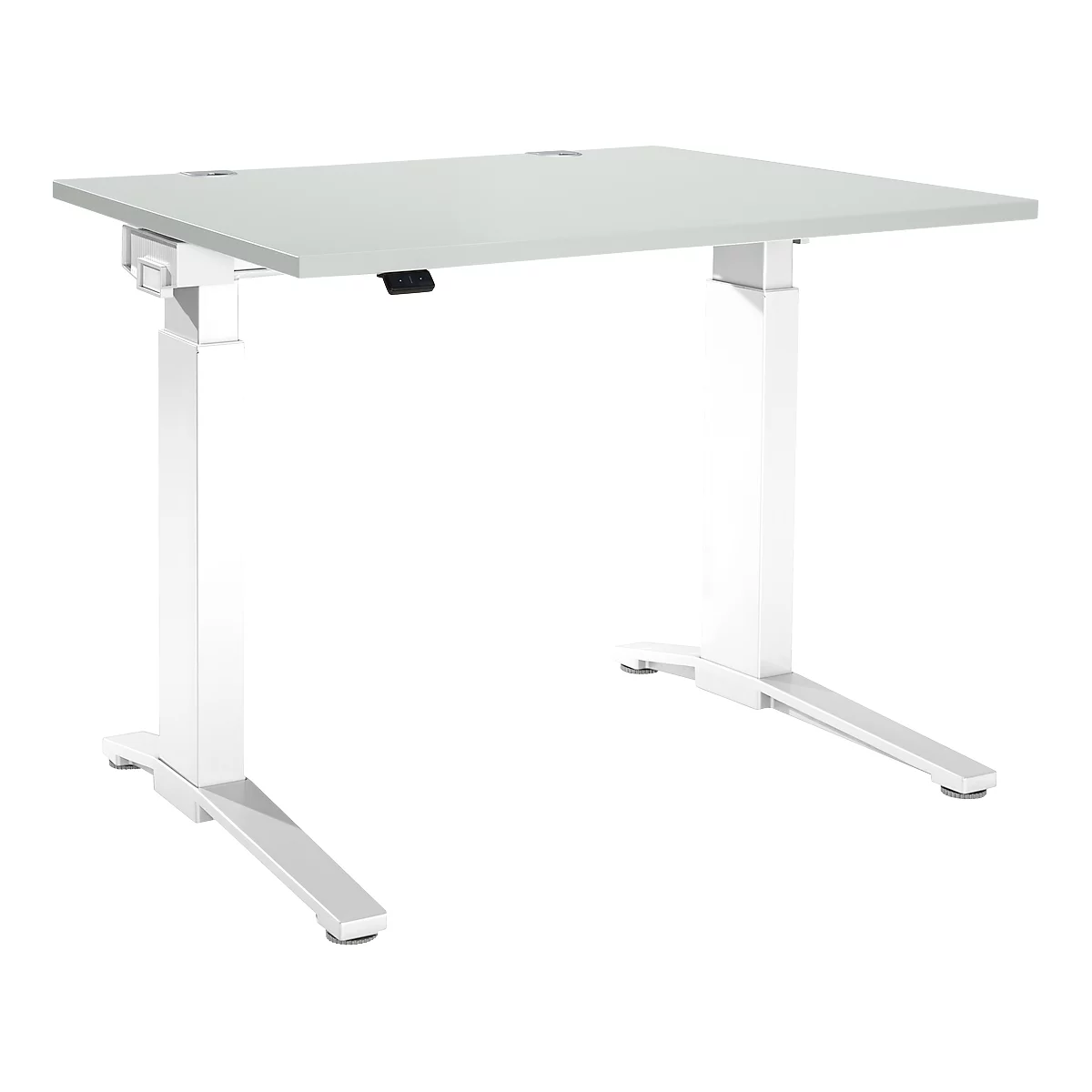 Schäfer Shop Genius Bureautafel PLANOVA ergoSTYLE, C-poot, rechthoek, eentraps elektr. in hoogte verstelbaar, B 1200 x D 800 mm, lichtgrijs/wit 