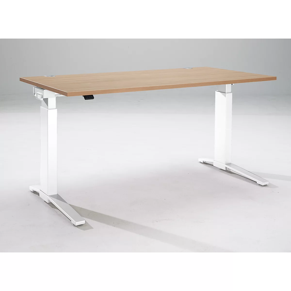 Schäfer Shop Genius Bureautafel PLANOVA ergoSTYLE, C-poot, rechthoek, eentraps elektr. in hoogte verstelbaar, B 1600 mm, kersen-Romana-patroon/wit 