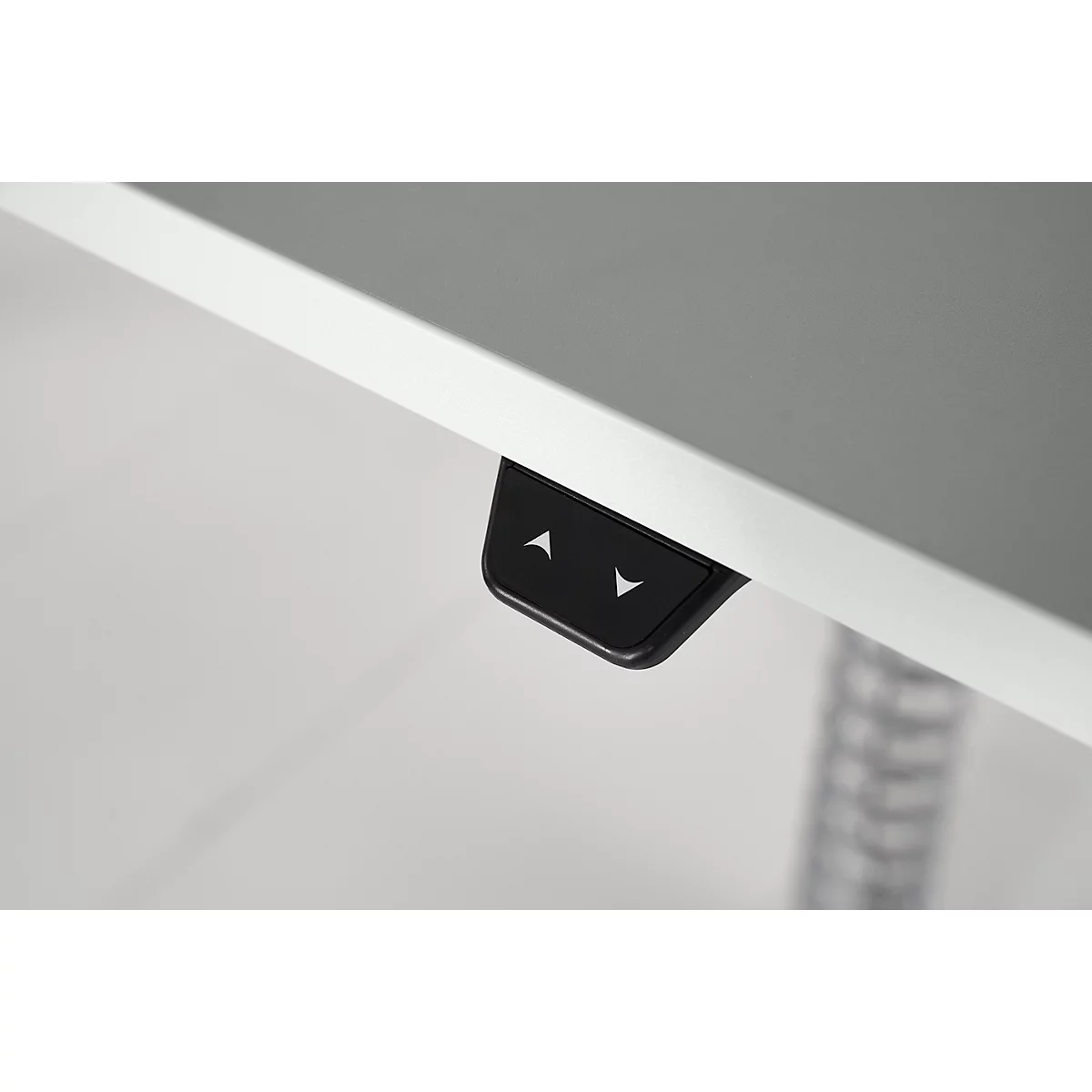 Schäfer Shop Genius Bureautafel PLANOVA ergoSTYLE, C-poot, rechthoek, tweetraps elektr. in hoogte verstelbaar, B 2000 mm, lichtgrijs/blank aluminium 