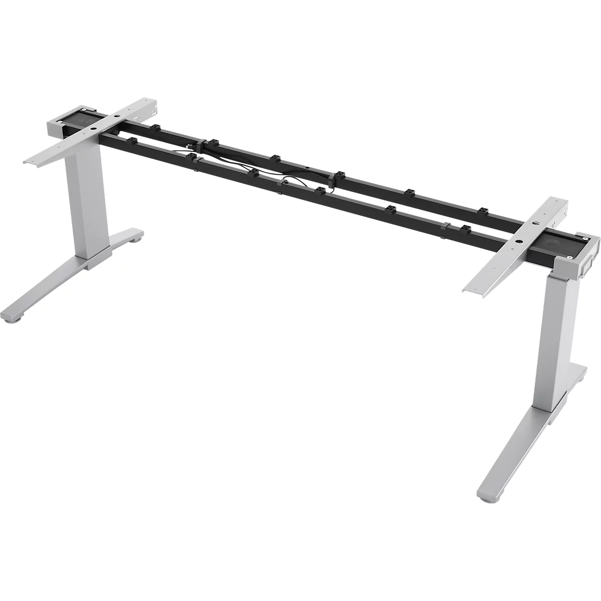 Schäfer Shop Genius Bureautafel PLANOVA ergoSTYLE, C-poot, rechthoek, tweetraps elektr. in hoogte verstelbaar, B 2000 mm, lichtgrijs/blank aluminium 