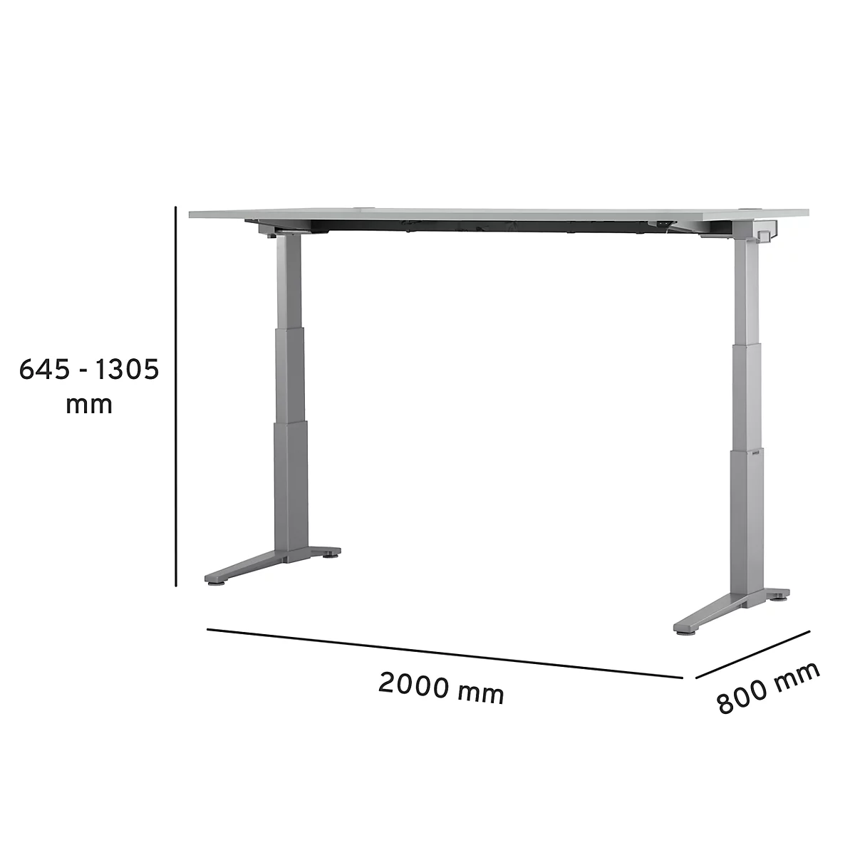 Schäfer Shop Genius Bureautafel PLANOVA ergoSTYLE, C-poot, rechthoek, tweetraps elektr. in hoogte verstelbaar, B 2000 mm, lichtgrijs/blank aluminium 