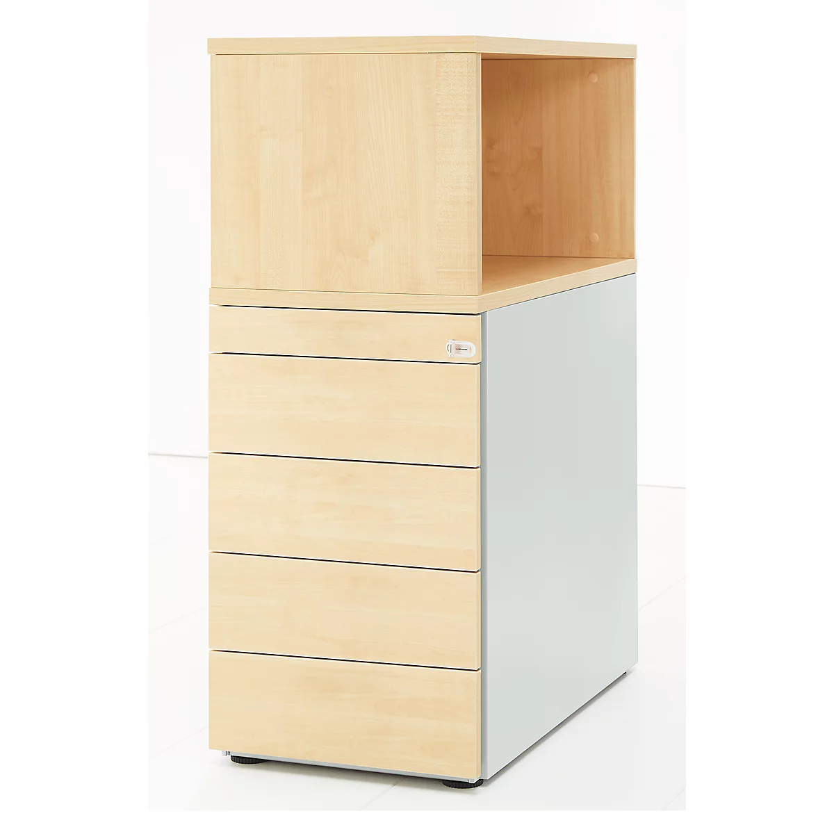 Schäfer Shop Genius Caisson d'appoint avec armoire étagères à poser, verrouillable, sans poignée, érable 