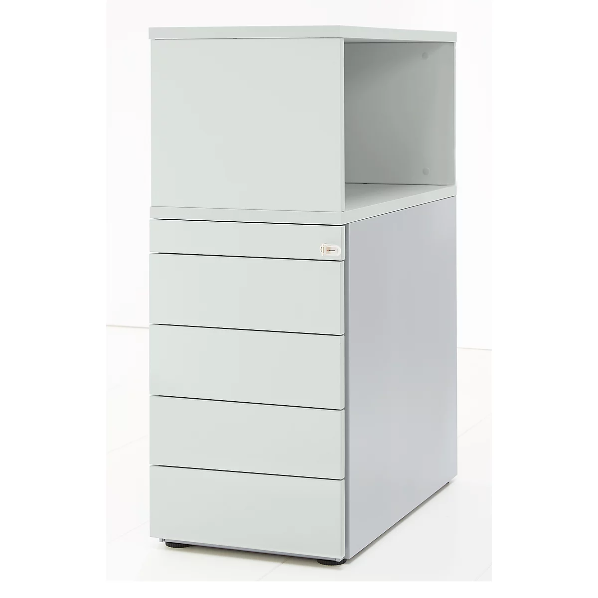 Schäfer Shop Genius Caisson d'appoint avec armoire étagères à poser, verrouillable, sans poignée, gris clair 