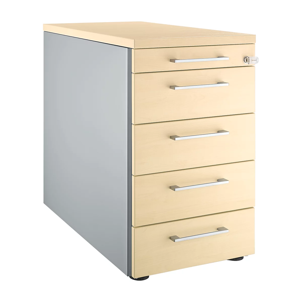 Schäfer Shop Genius Caisson fixe 13333, avec poignée angulaire, l. 435 x H 717 mm, coloris alu blanc/alu blanc/érable 