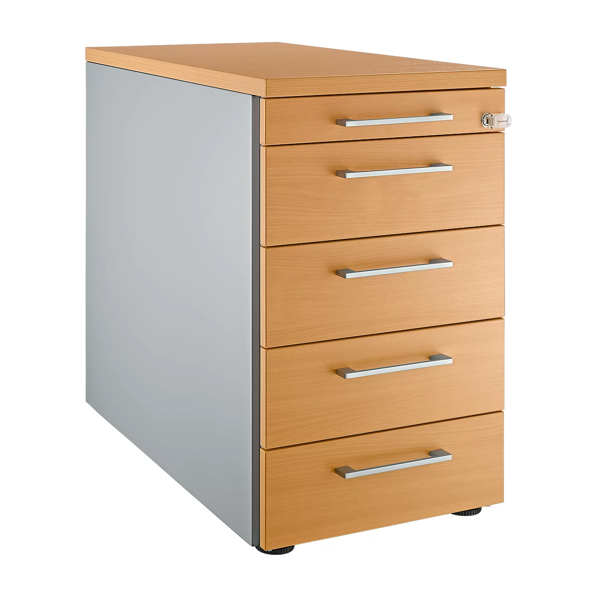 Schäfer Shop Genius Caisson fixe 13333, avec poignée angulaire, l. 435 x H 717 mm, coloris alu blanc/alu blanc/hêtre 