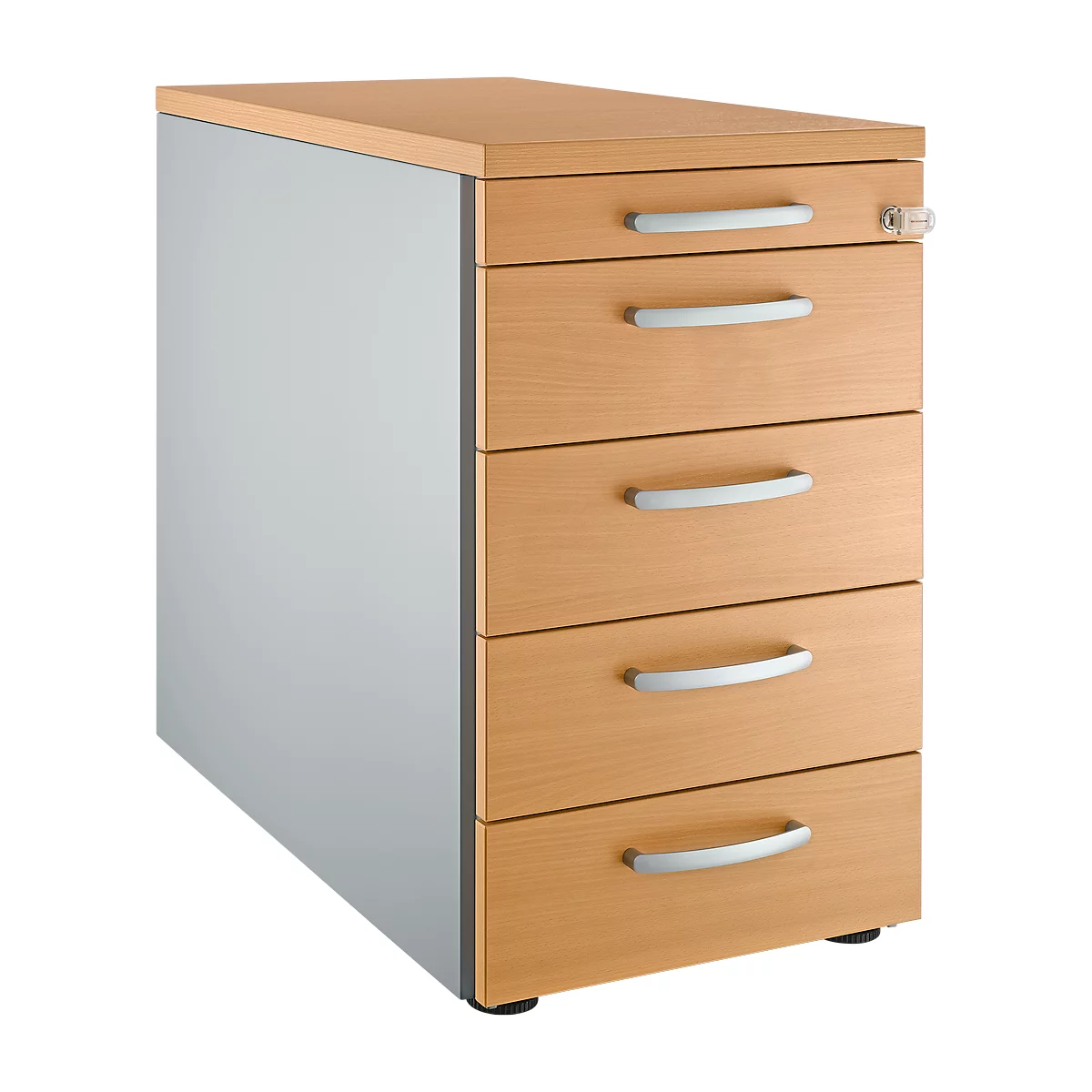 Schäfer Shop Genius Caisson fixe 13333, avec poignée incurvée, l. 435 x H 717 mm, coloris hêtre/alu blanc 