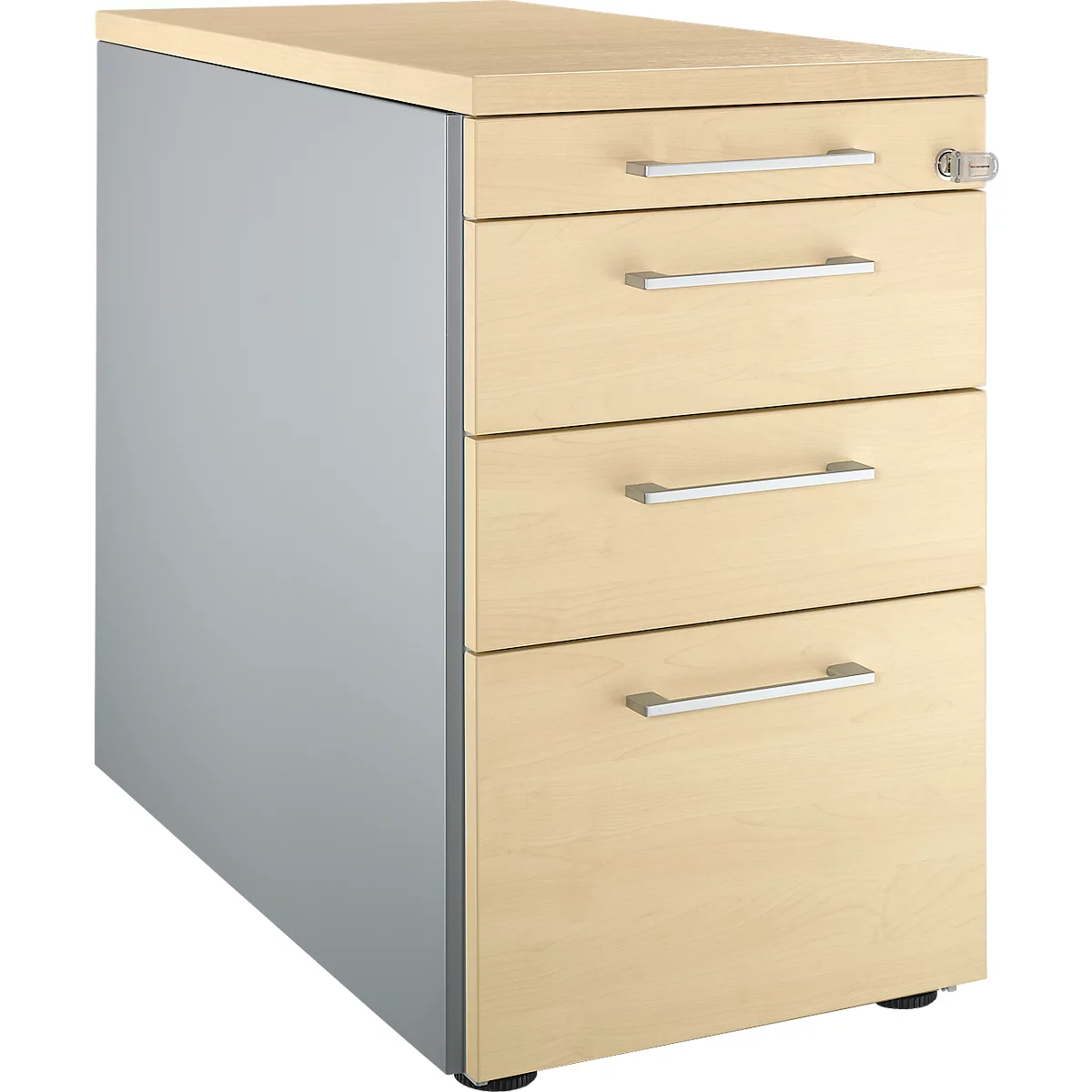 Schäfer Shop Genius Caisson fixe 1336, avec poignée angulaire, l. 435 x H 717 mm, coloris alu blanc/alu blanc/érable 