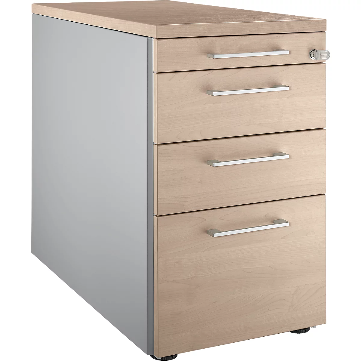 Schäfer Shop Genius Caisson fixe 1336, avec poignée carrée, L 435 x H 717 mm, alu blanc/décor chêne