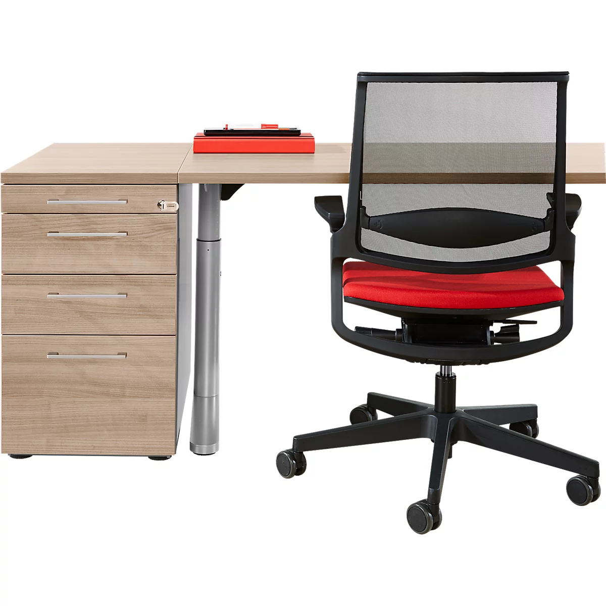Schäfer Shop Genius Caisson fixe 1336, avec poignée carrée, L 435 x H 717 mm, alu blanc/décor chêne