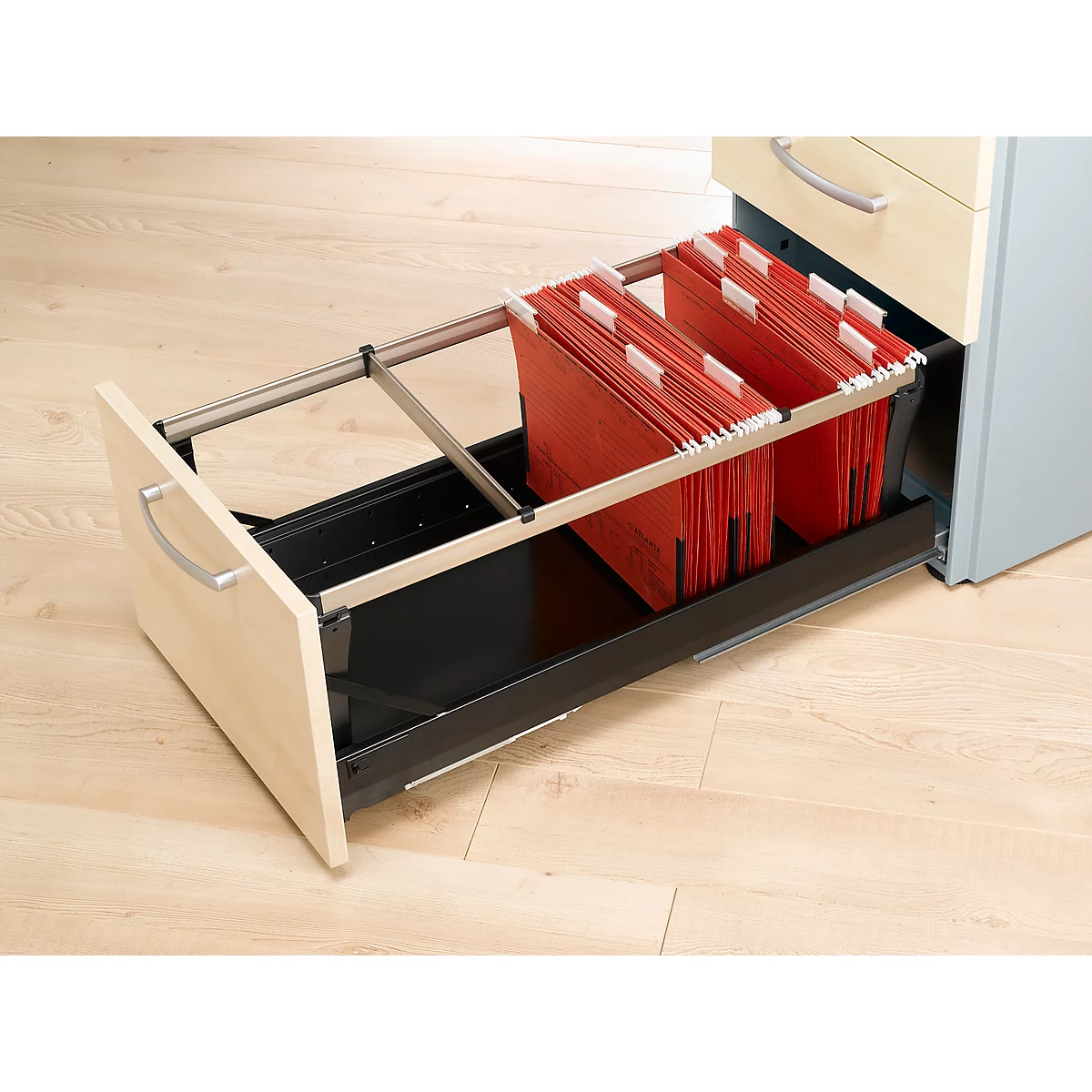 Schäfer Shop Genius Caisson fixe 1336, avec poignée ronde, L 435 x H 717 mm, alu blanc/alu blanc/décor hotn