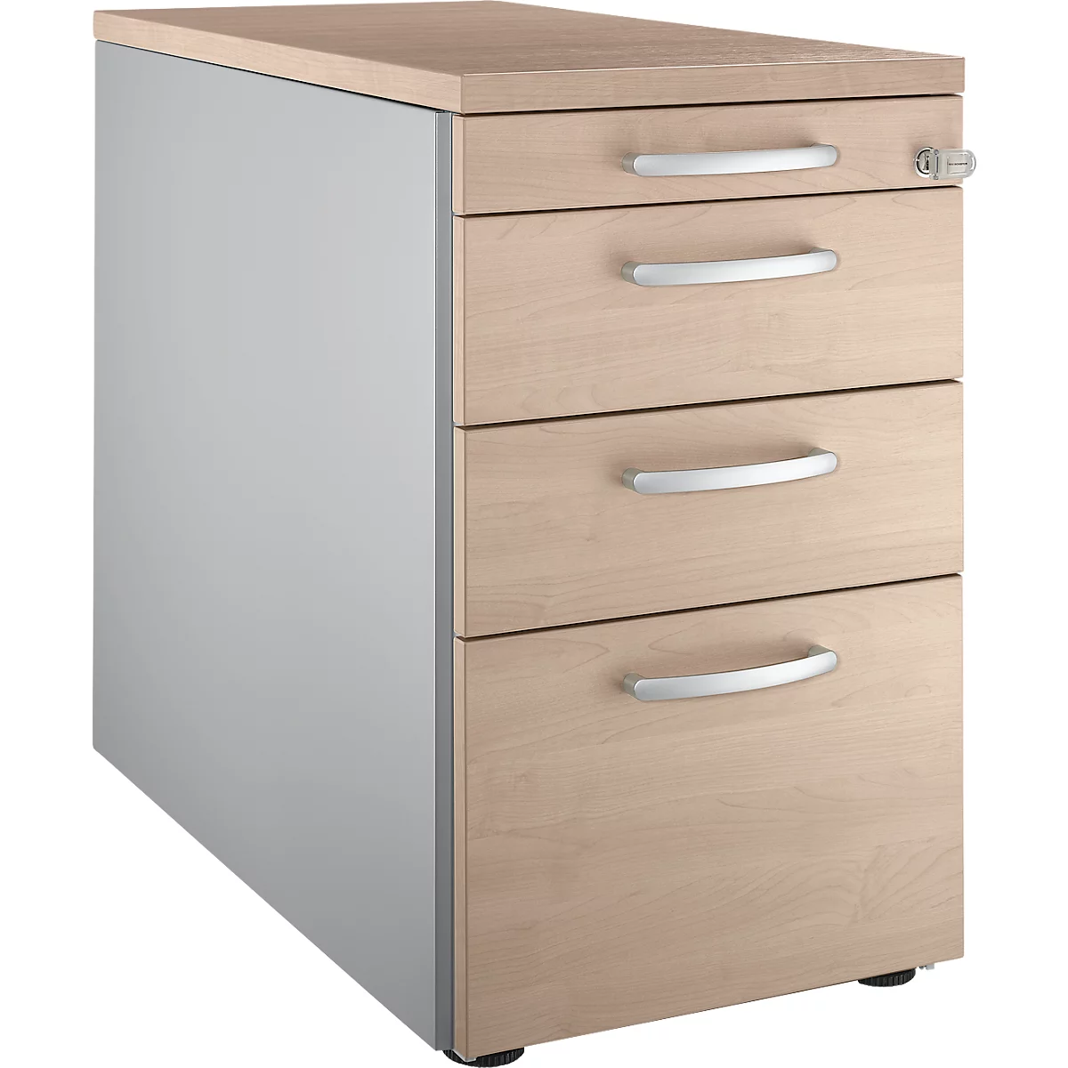 Schäfer Shop Genius Caisson fixe 1336, avec poignée ronde, L 435 x H 717 mm, alu blanc/décor chêne