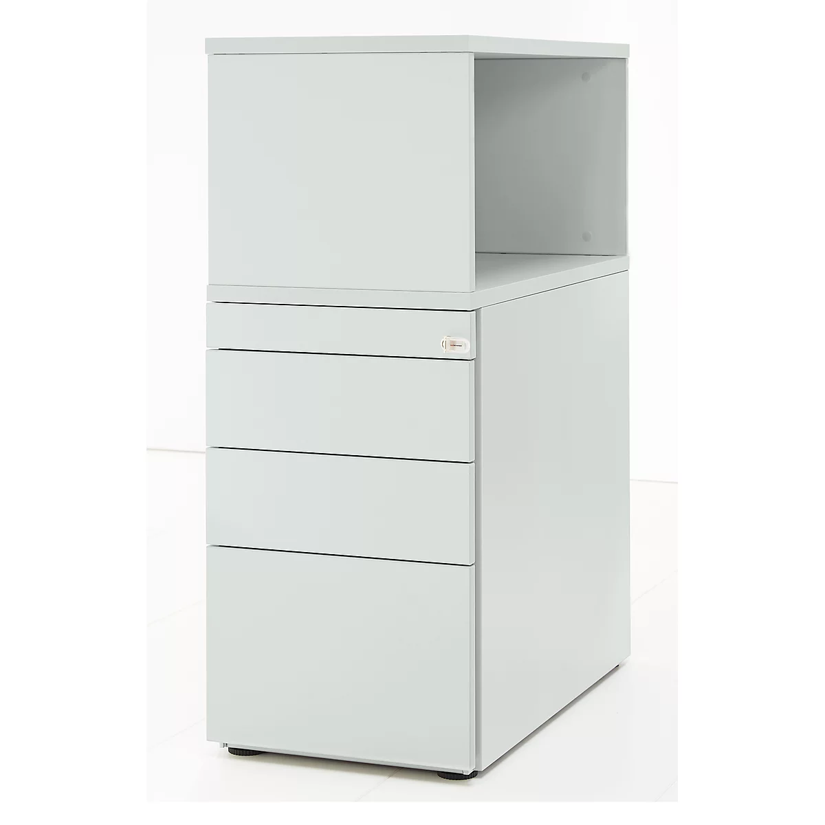 Schäfer Shop Genius Caisson fixe avec étagère à poser, verrouillable, rainure de poignée latérale, gris clair