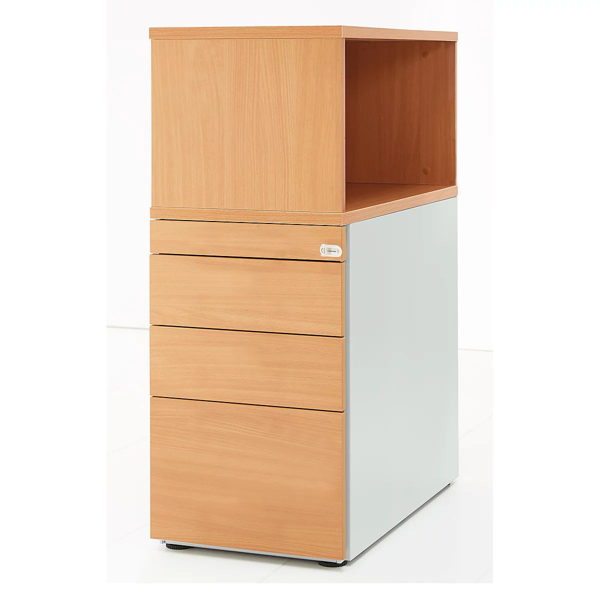 Schäfer Shop Genius Caisson fixe avec étagère à poser, verrouillable, rainure de poignée latérale, hêtre