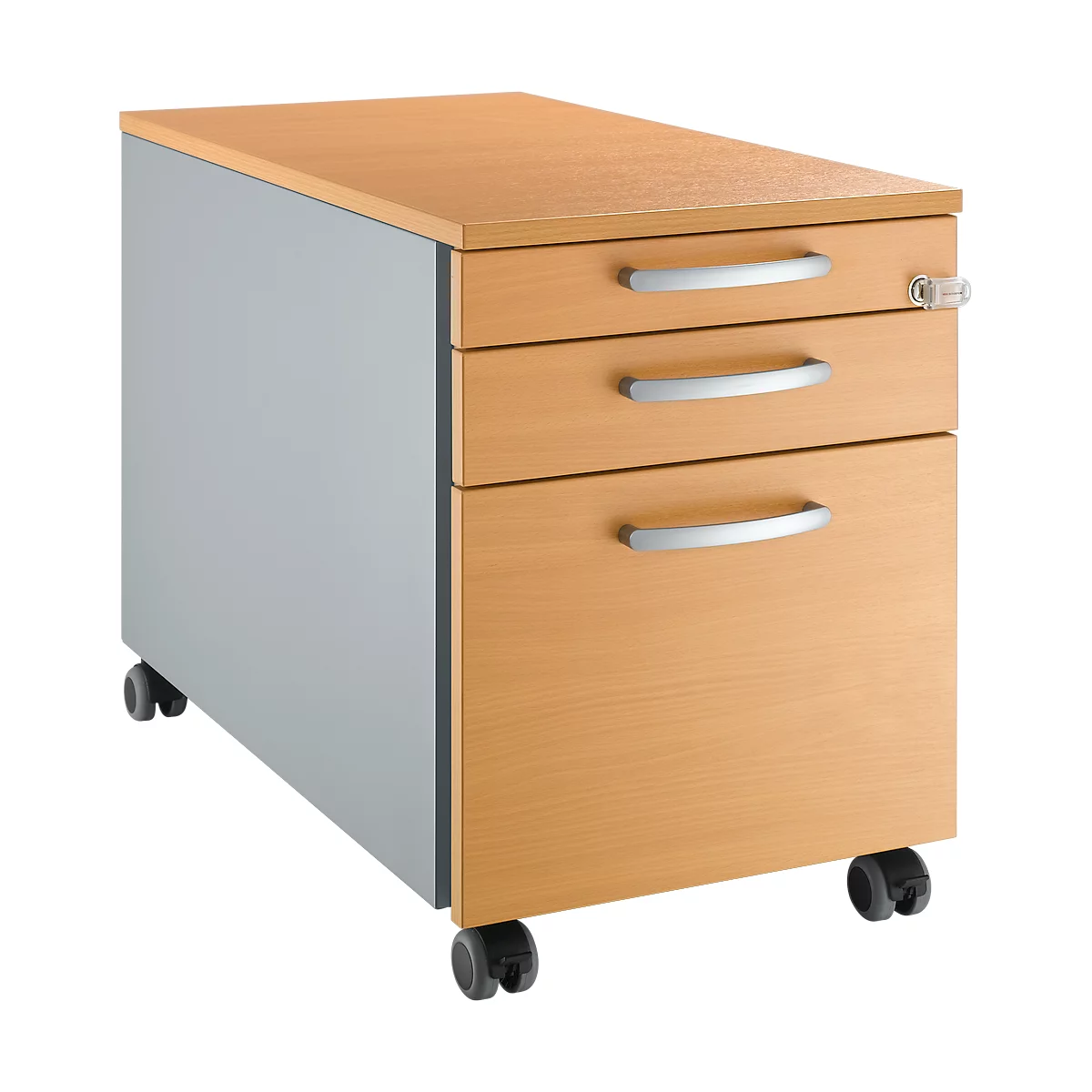 Schäfer Shop Genius Caisson mobile 126, avec poignée incurvée, l. 435 x H 577 mm, coloris hêtre/alu blanc 