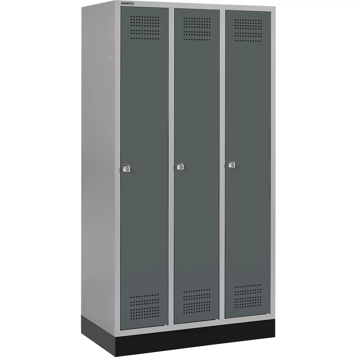 Schäfer Shop Genius Casier de vestiaires sur socle, 3 compartiments, serrure à cylindre, argent clair/anthracite