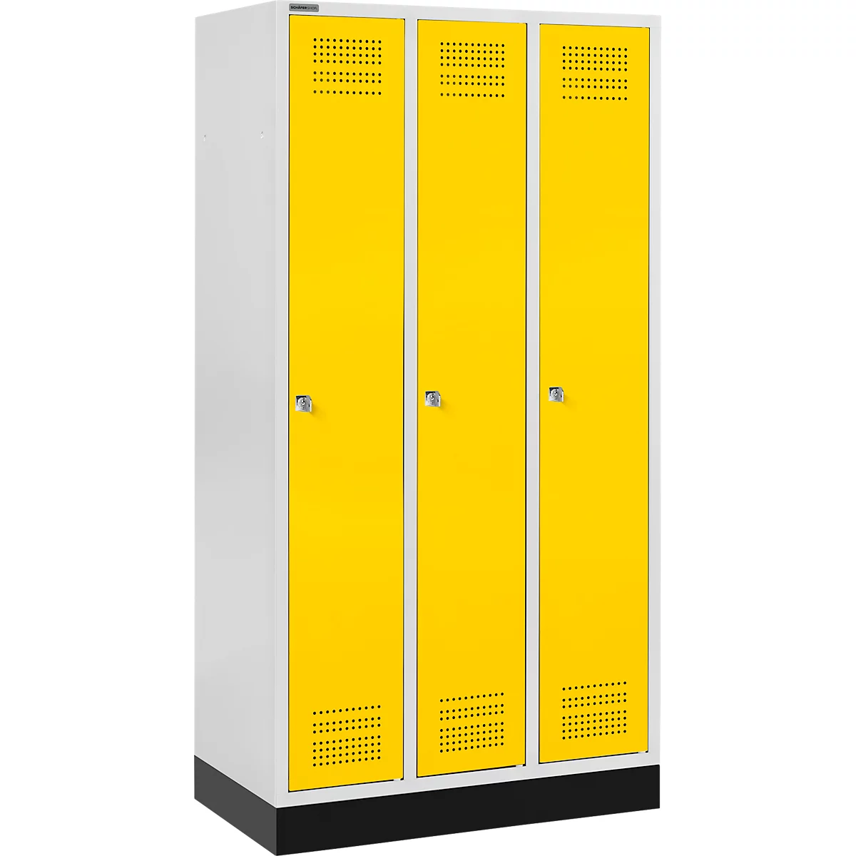 Schäfer Shop Genius Casier de vestiaires sur socle, 3 compartiments, serrure à cylindre, gris clair/jaune