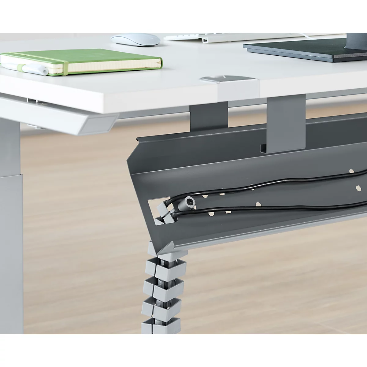 Schäfer Shop Genius Chemin de câbles pour largeur de table 2000 mm, rabattable, acier, anthracite