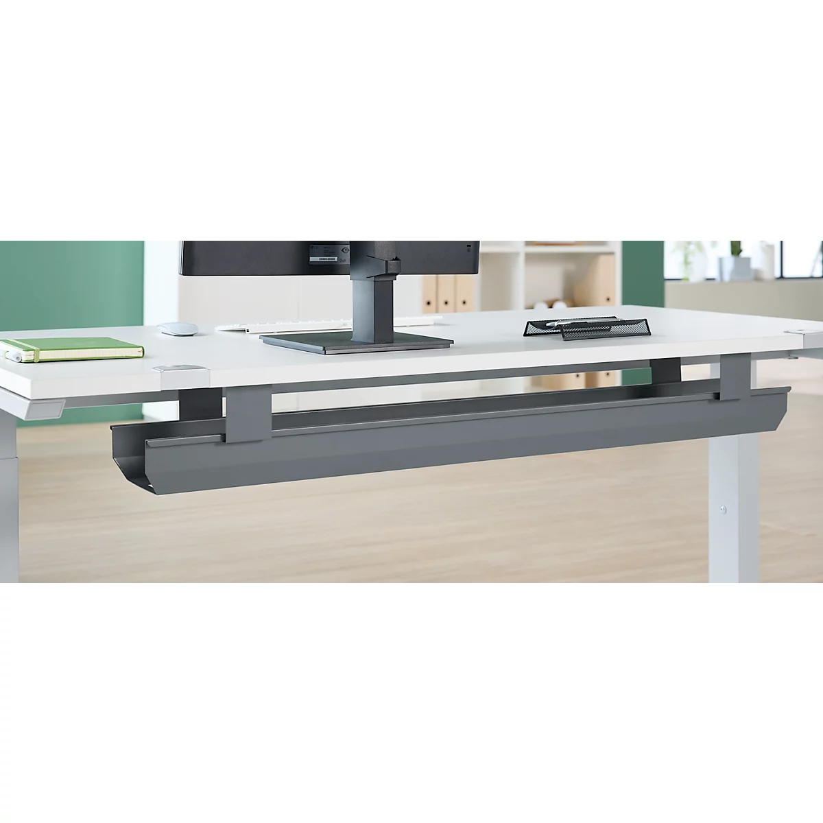 Schäfer Shop Genius Chemin de câbles pour table avec angle de 135°, rabattable, acier, anthracite