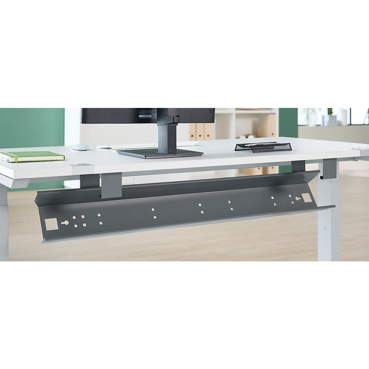 Schäfer Shop Genius Chemin de câbles pour table avec angle de 135°, rabattable, acier, anthracite