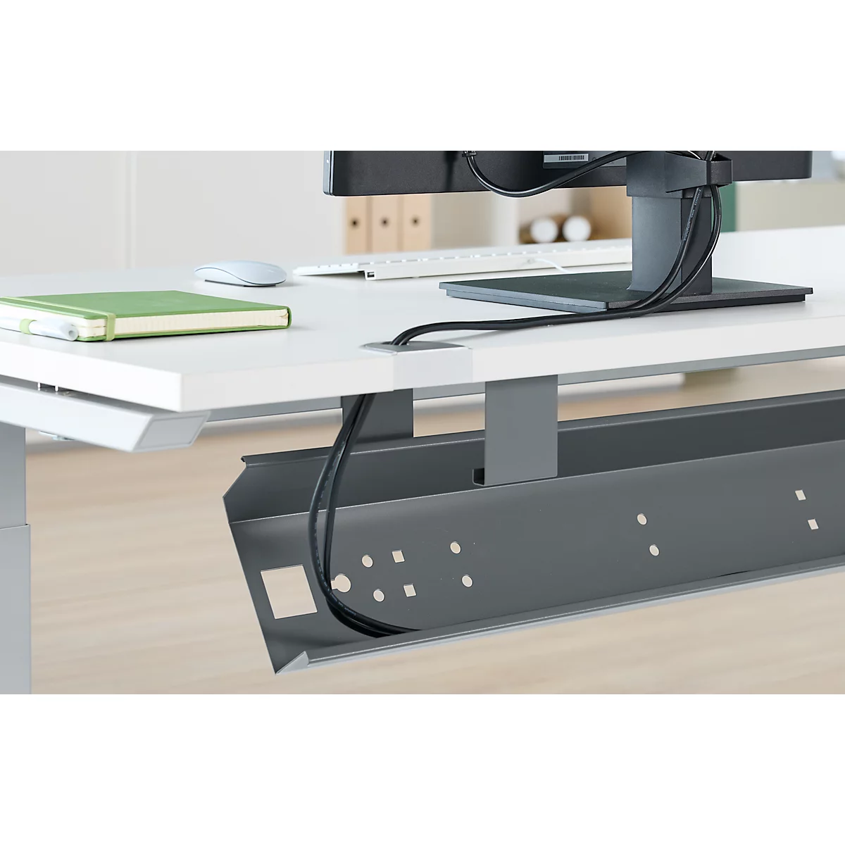 Schäfer Shop Genius Chemin de câbles pour table avec angle de 135°, rabattable, acier, anthracite