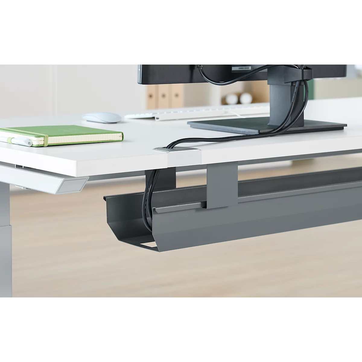 Schäfer Shop Genius Chemin de câbles pour table avec angle de 135°, rabattable, acier, anthracite