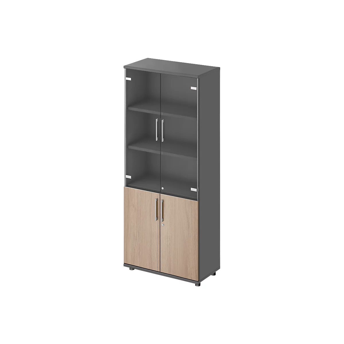 Schäfer Shop Genius combikast TETRIS WOOD, 5 OH, H 1910 mm glas- en draaideuren, hoogte incl. glijders, grafiet/eiken