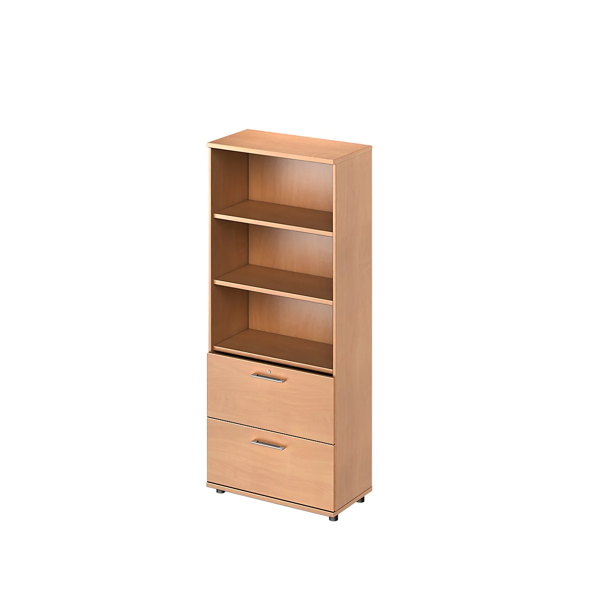 Schäfer Shop Genius Combikast TETRIS WOOD, 5 ordnerhoogten, H 1910 mm, 2 hangmappenladen, hoogte incl. glijders, beukenpatroon