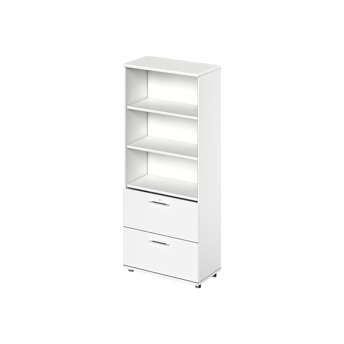 Schäfer Shop Genius Combikast TETRIS WOOD, 5 ordnerhoogten, H 1910 mm, 2 hangmappenladen, hoogte incl. glijders, wit