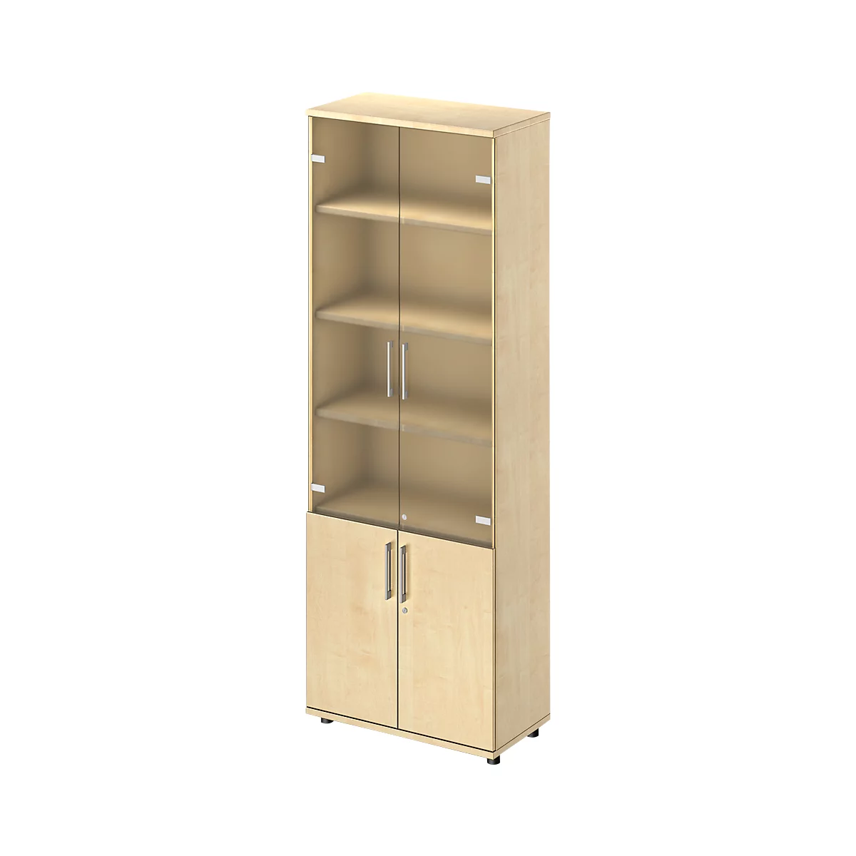 Schäfer Shop Genius combikast TETRIS WOOD, 6 OH, H 2270 mm glas- en draaideuren, hoogte incl. glijders, ahorn afwerking