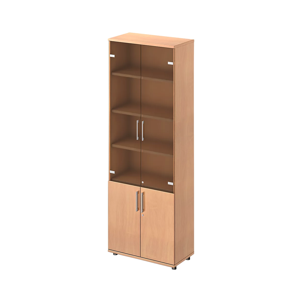 Schäfer Shop Genius combikast TETRIS WOOD, 6 OH, H 2270 mm glas- en draaideuren, hoogte incl. glijders, beukenhout afwerking