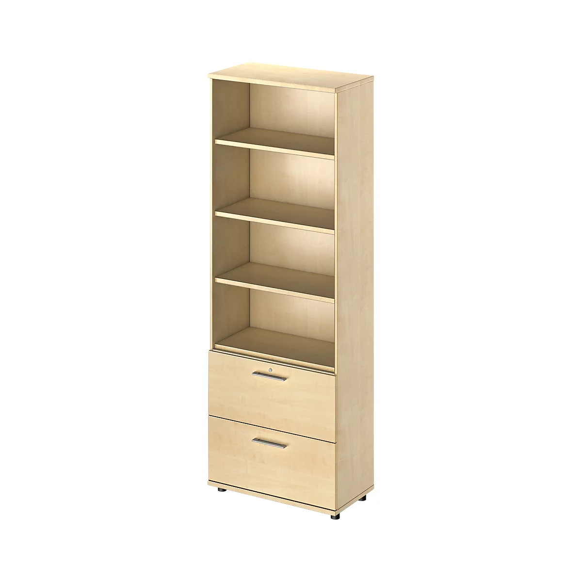 Schäfer Shop Genius Combikast TETRIS WOOD, 6 ordnerhoogten, H 2270 mm, 2 hangmappenladen, hoogte incl. glijders, esdoornpatroon