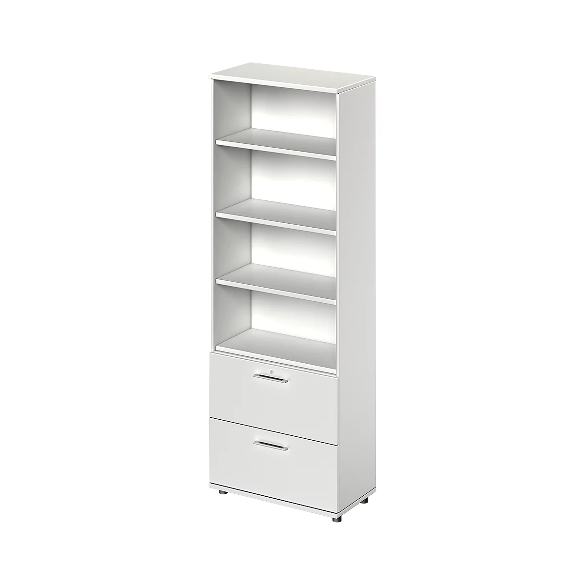 Schäfer Shop Genius Combikast TETRIS WOOD, 6 ordnerhoogten, H 2270 mm, 2 hangmappenladen, hoogte incl. glijders, lichtgrijs