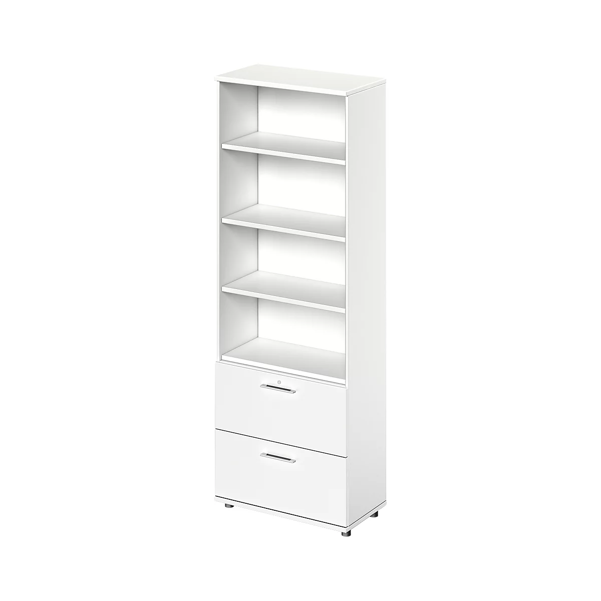 Schäfer Shop Genius Combikast TETRIS WOOD, 6 ordnerhoogten, H 2270 mm, 2 hangmappenladen, hoogte incl. glijders, wit