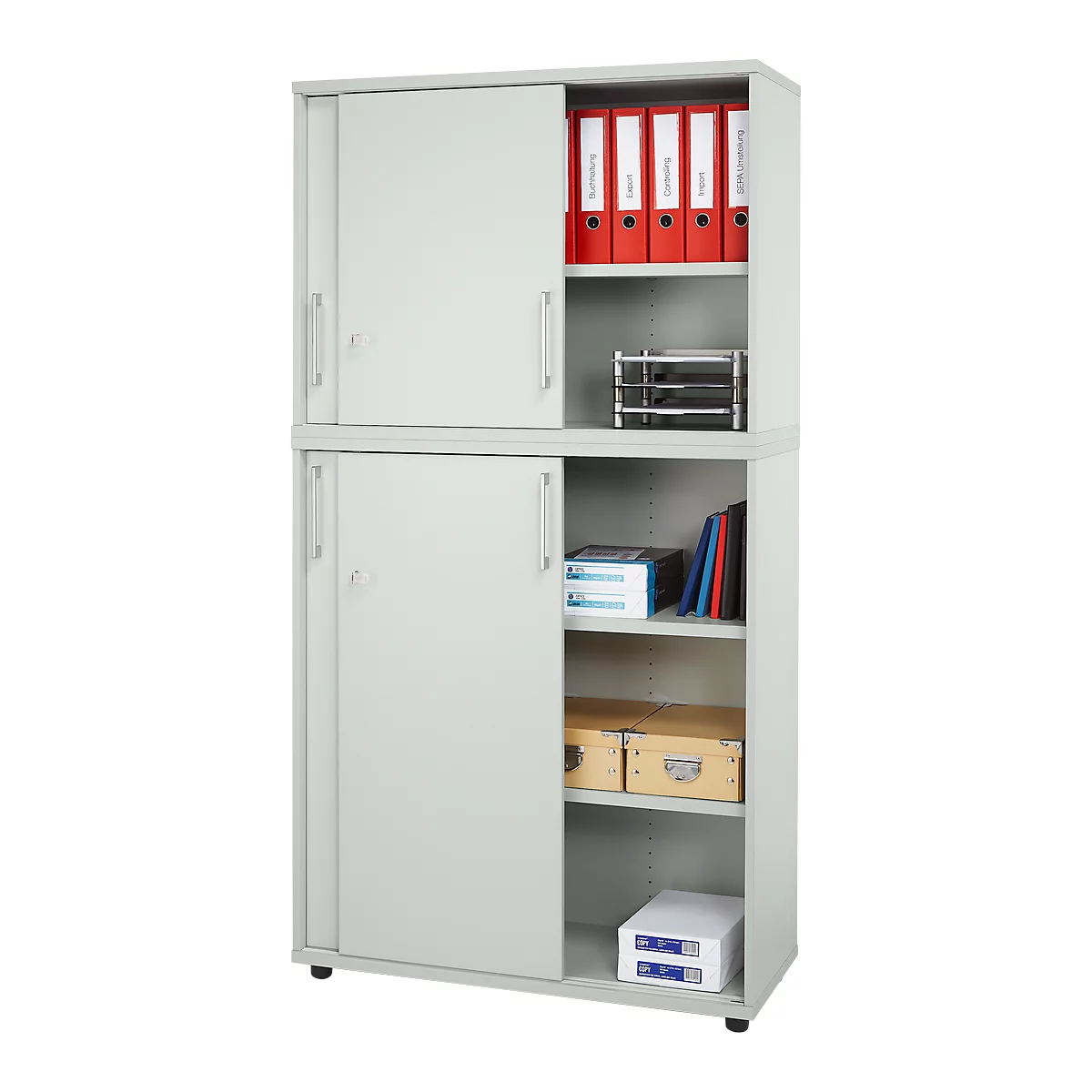 Schäfer Shop Genius Combinaison d'armoires TETRIS WOOD, avec 5 hauteurs de dossiers, espace pour jusqu'à 60 dossiers standard, gris clair 