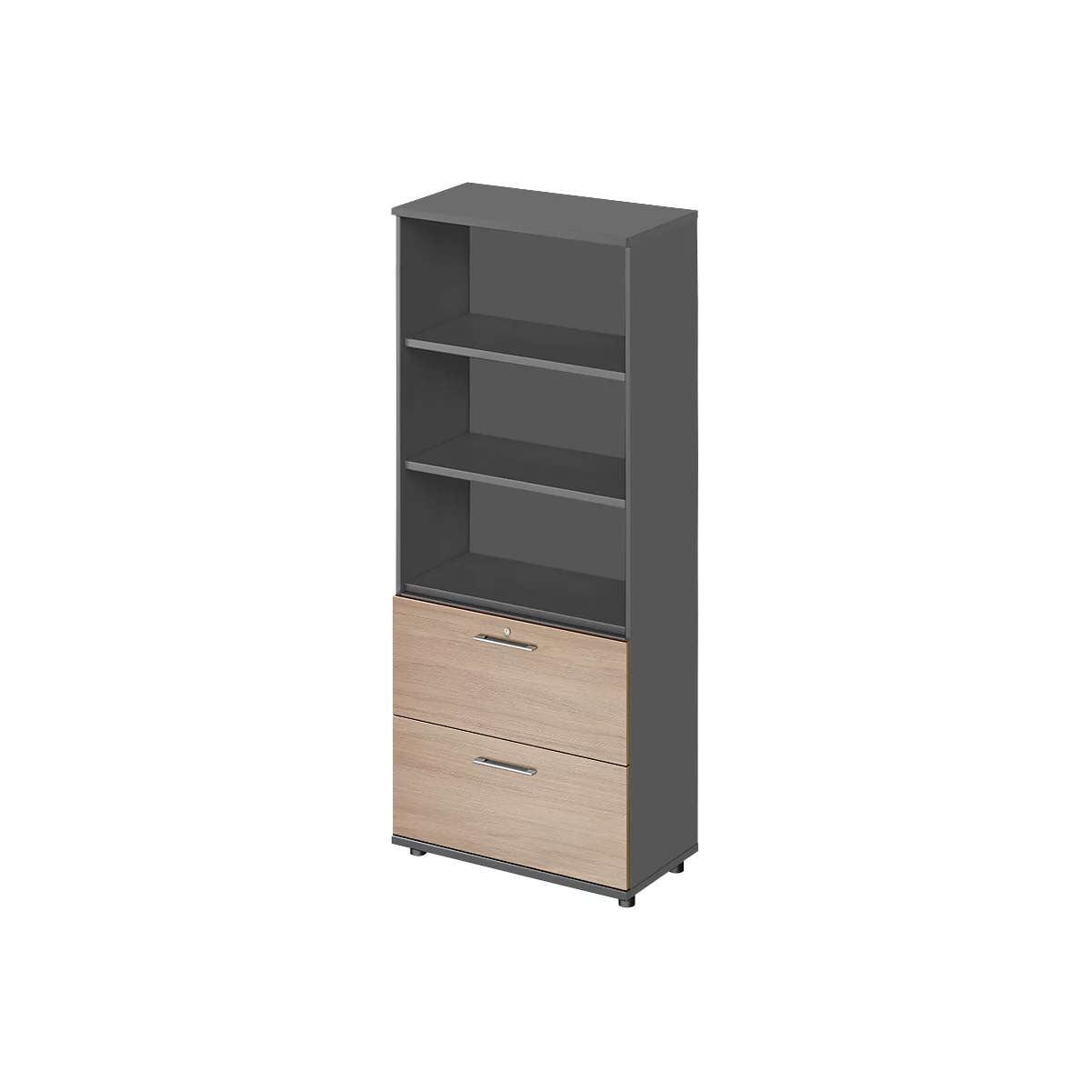 Schäfer Shop Genius combinatiekast TETRIS WOOD, 5 OH, H 1910 mm, 2 hangmappenladen, hoogte incl. glijders, grafiet/eiken
