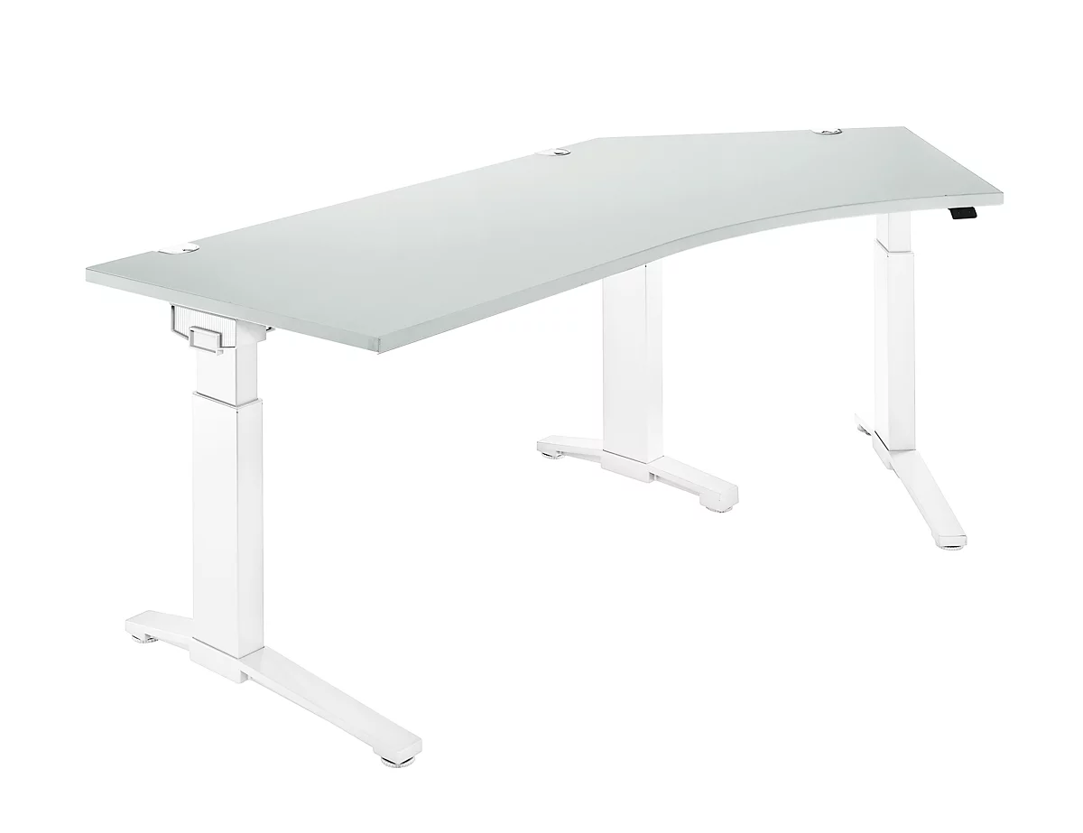 Schäfer Shop Genius desk 135° Planova Ergostyle , fijación a la derecha, ajuste de altura manual, ancho 2165 x fondo 800 mm , gris claro/blanco 