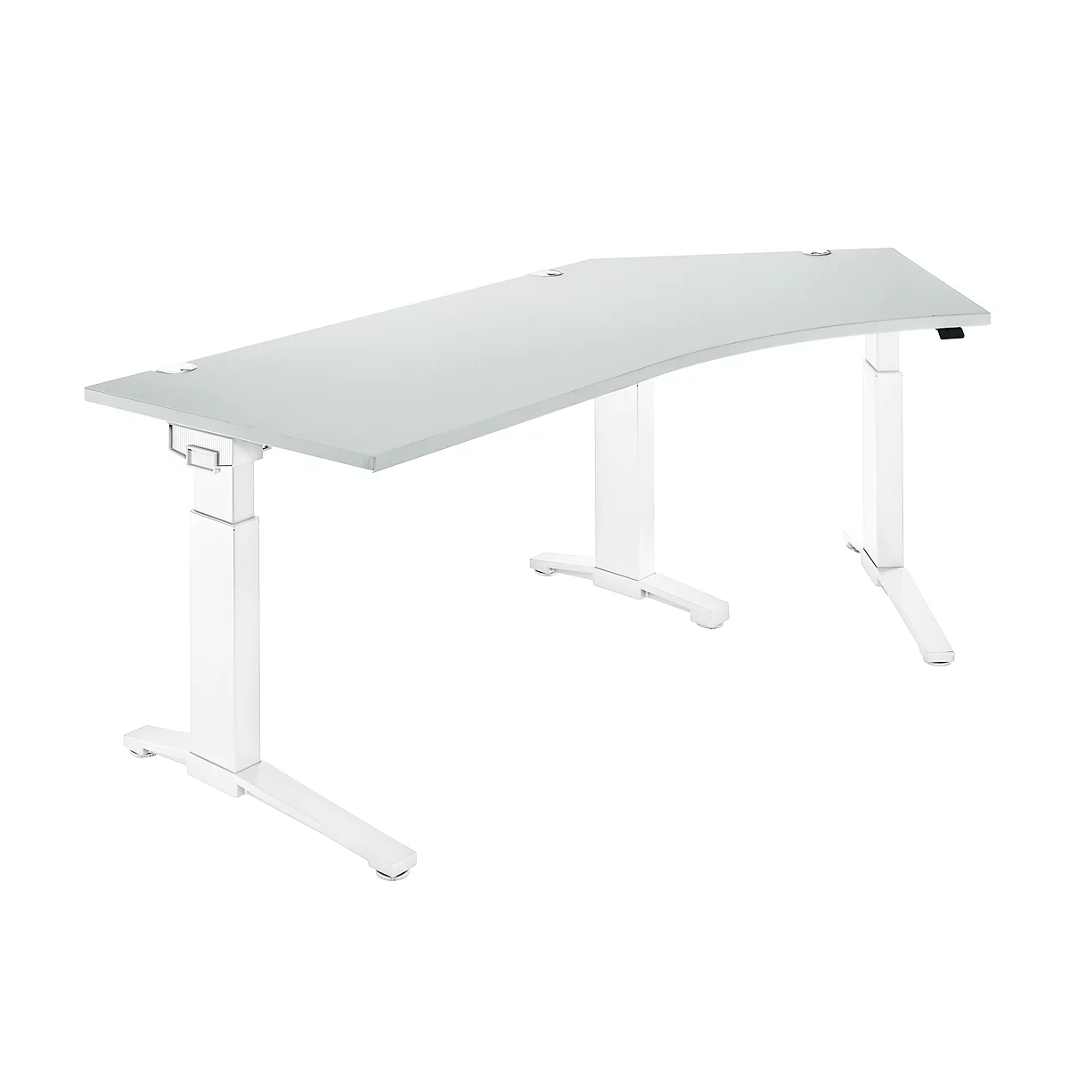 Schäfer Shop Genius desk 135° Planova Ergostyle , fijación a la derecha, ajuste de altura manual, ancho 2165 x fondo 800 mm , gris claro/blanco 