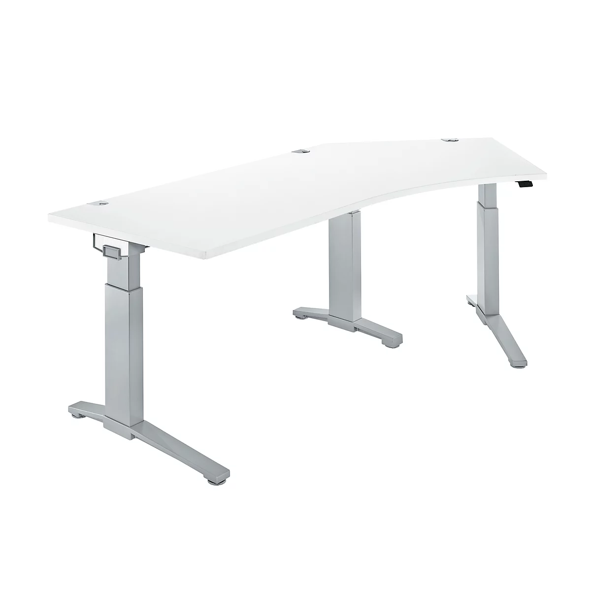 Schäfer Shop Genius desk 135° Planova Ergostyle , fijación a la derecha, regulable en altura, ancho 2165 x fondo 800 mm , aluminio blanco/blanco 