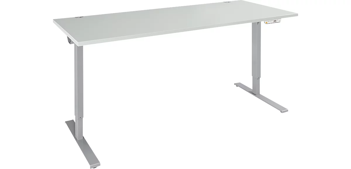 Schäfer Shop Genius desk AERO FLEX, 1 paso, pie C, ancho 1600 x fondo 800 x alto 700-1200 mm, con panel de control, gris claro