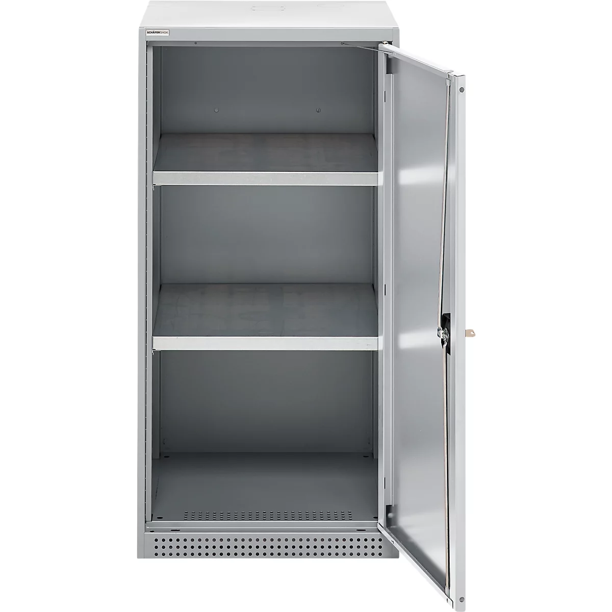 Schäfer Shop Genius draaideurkast FS, staal, met ventilatieopeningen, B 545 x D 420 x H 1105 mm, 3 OH, alu wit RAL 9006/blank aluminium RAL 9006, tot 250 kg