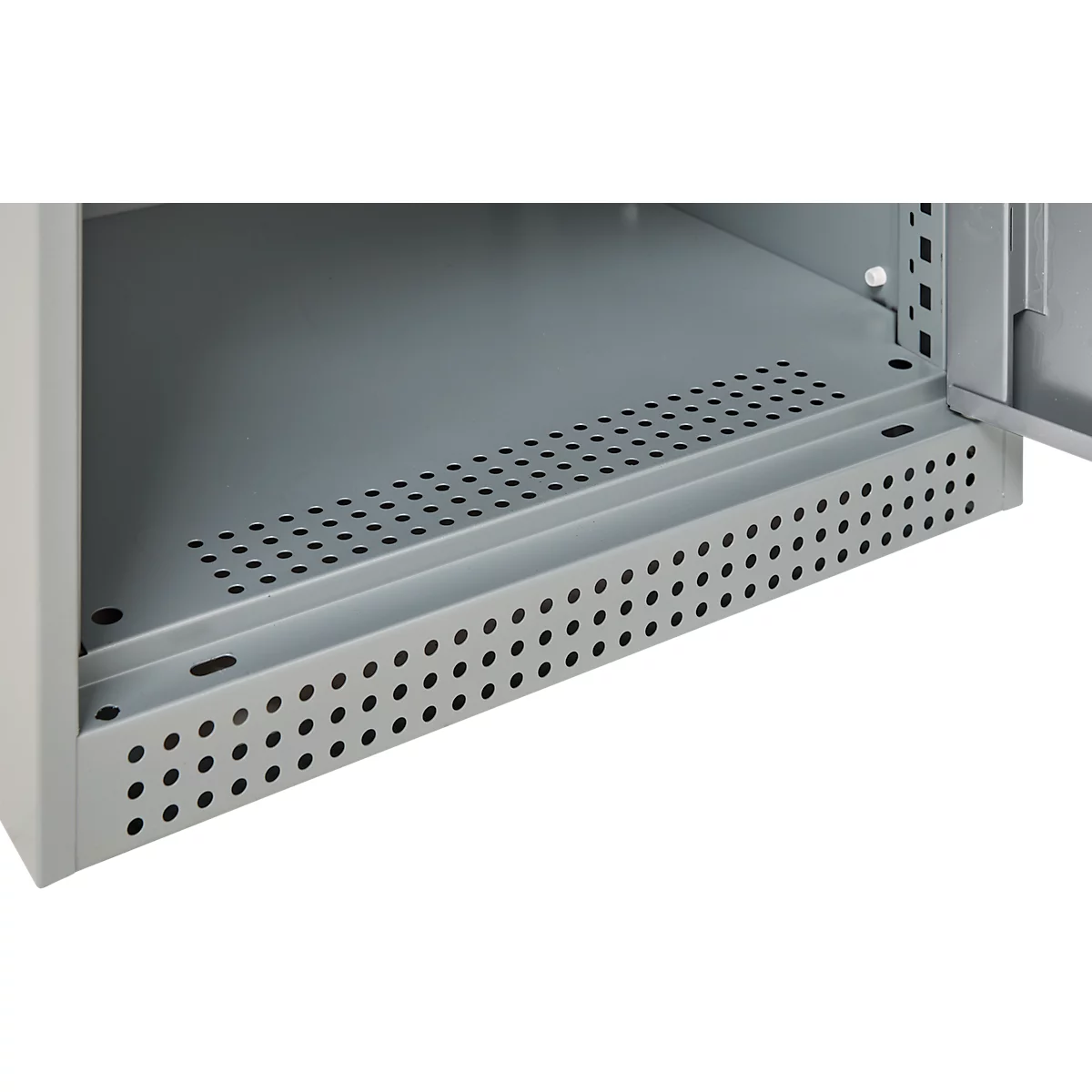 Schäfer Shop Genius draaideurkast FS, staal, met ventilatieopeningen, B 545 x D 420 x H 1105 mm, 3 OH, alu wit RAL 9006/blank aluminium RAL 9006, tot 250 kg